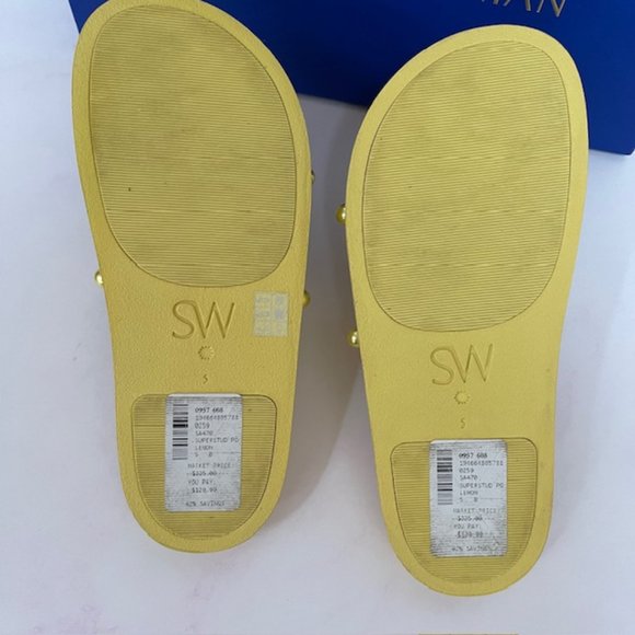 Stuart Weitzman Superstud Beaded Pool Slide Sandals in Lemon Color Size 5B NEW - Picture 7 of 7